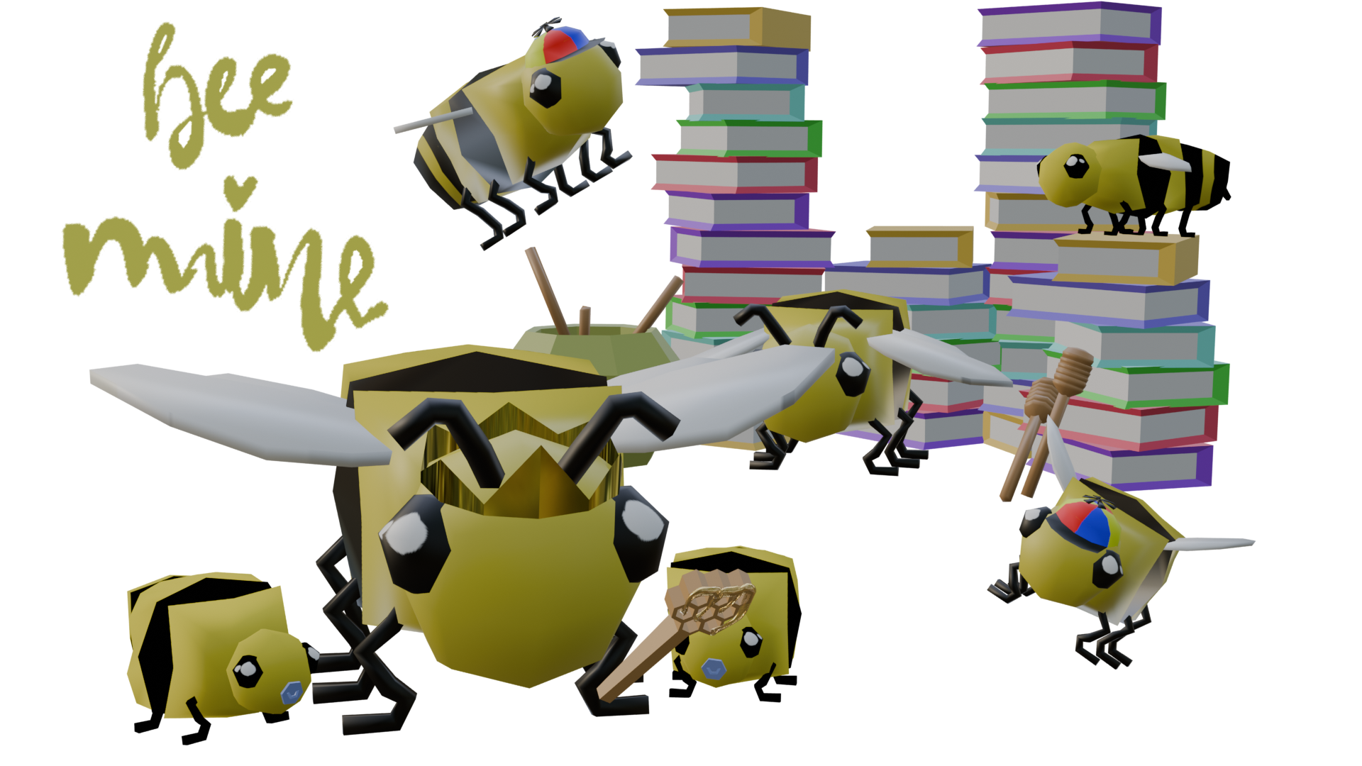 Final Bee Mine render showing the modeled assets together